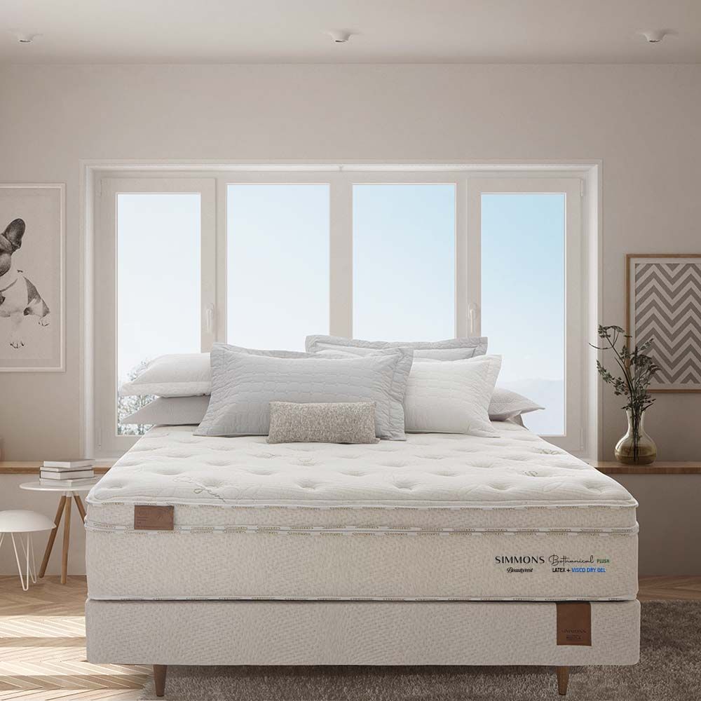 Cama Box + Colchão Simmons Bamboo Bothanical Plush